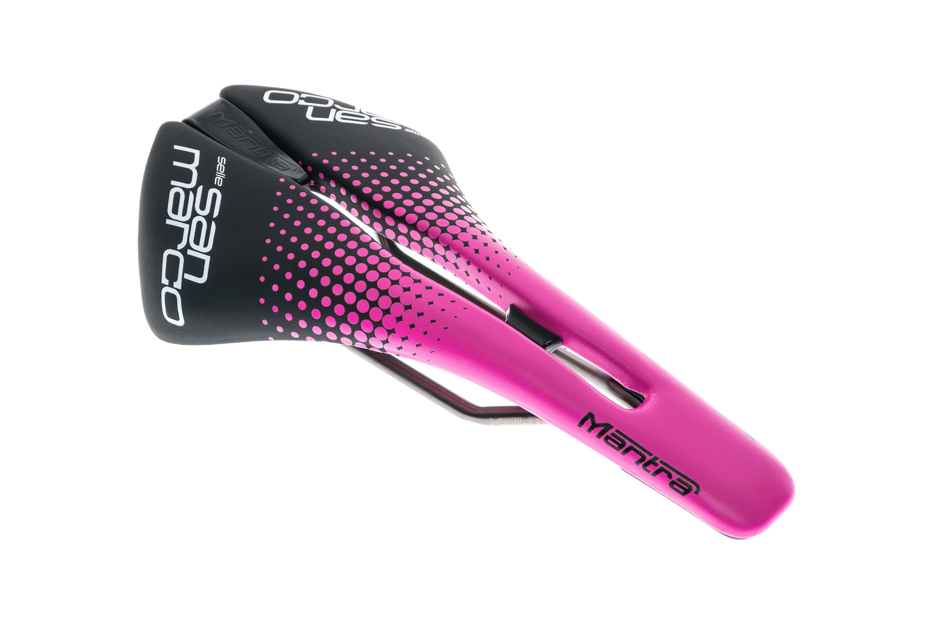 San Marco Mantra Racing Narrow Open Team Edition Saddle 136mm Xsilite Rails  Black/Pink